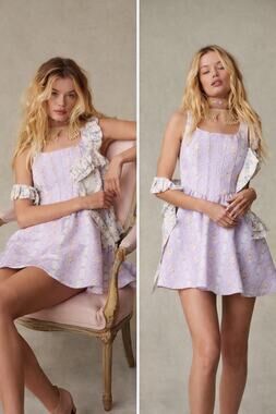 LoveShackFancy Kane Purple Corset Mini Dress Bustier Coquette 00 XS Romantic